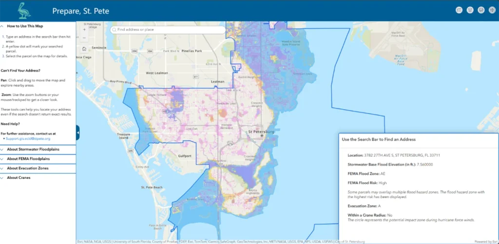 A screenshot of the Prepare St. Pete weather risk application.