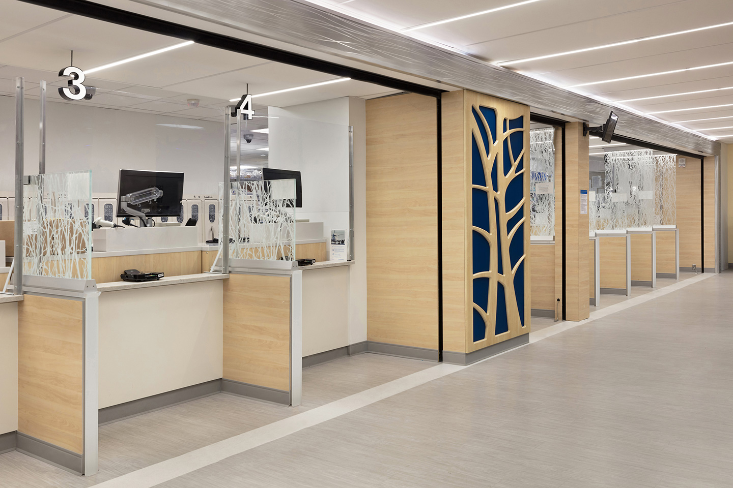 Organic shapes and materials help to create a welcoming environment in the pharmacy.