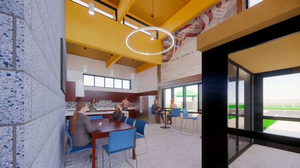 In staff areas and break rooms, communal design elements encourage cross-department interaction and allow officers to engage with those they may not frequently work with.