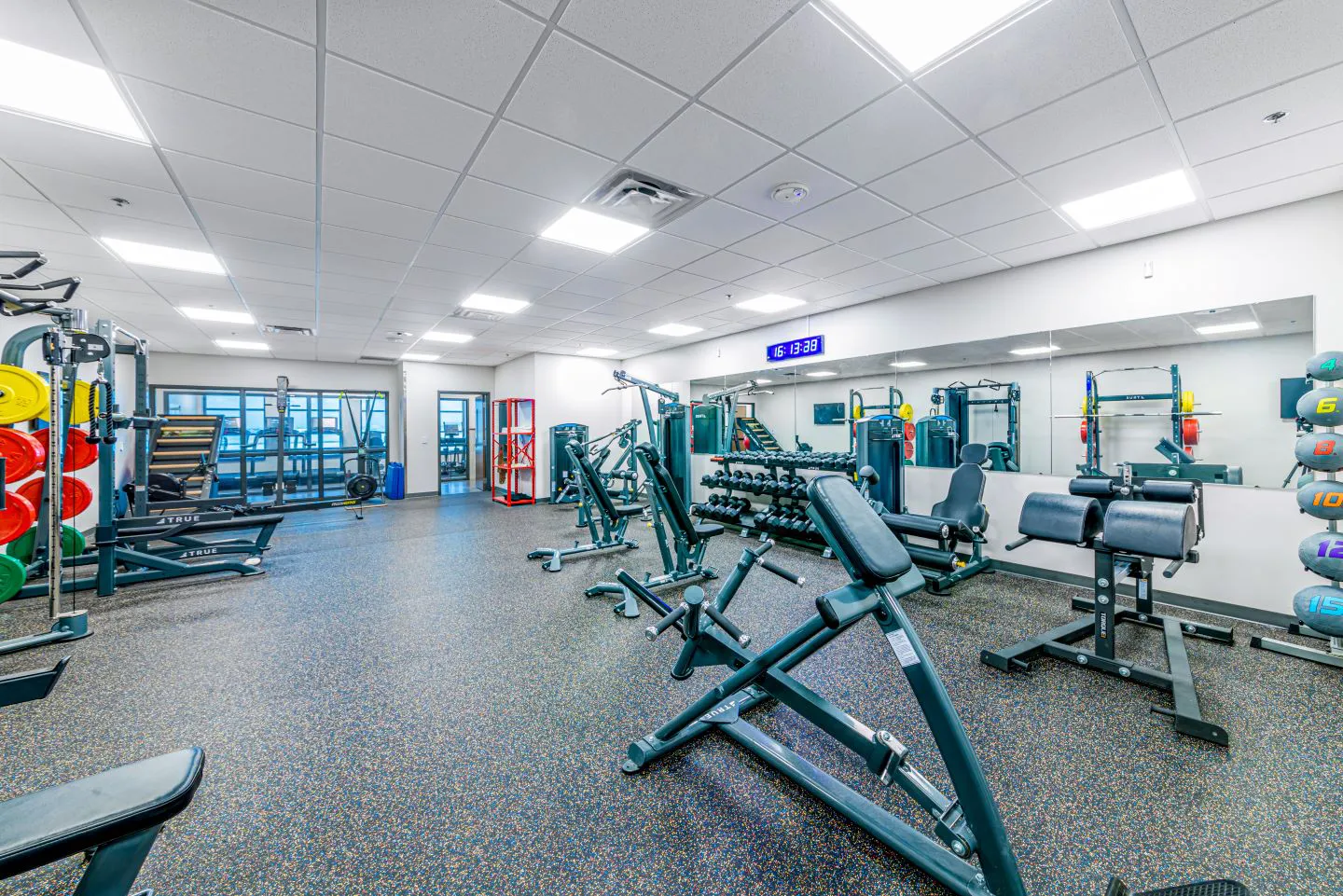 We designed a comprehensive municipal facility—the Lawton Public Safety Facility—to house courts, police, and more for the city of Lawton in Oklahoma. The combined facility includes a fitness area which is open to all staff.