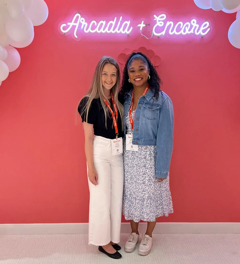 Calley Watson (left) and Paige Hawkins (right) at the Arcadia showroom on day one of Neocon.