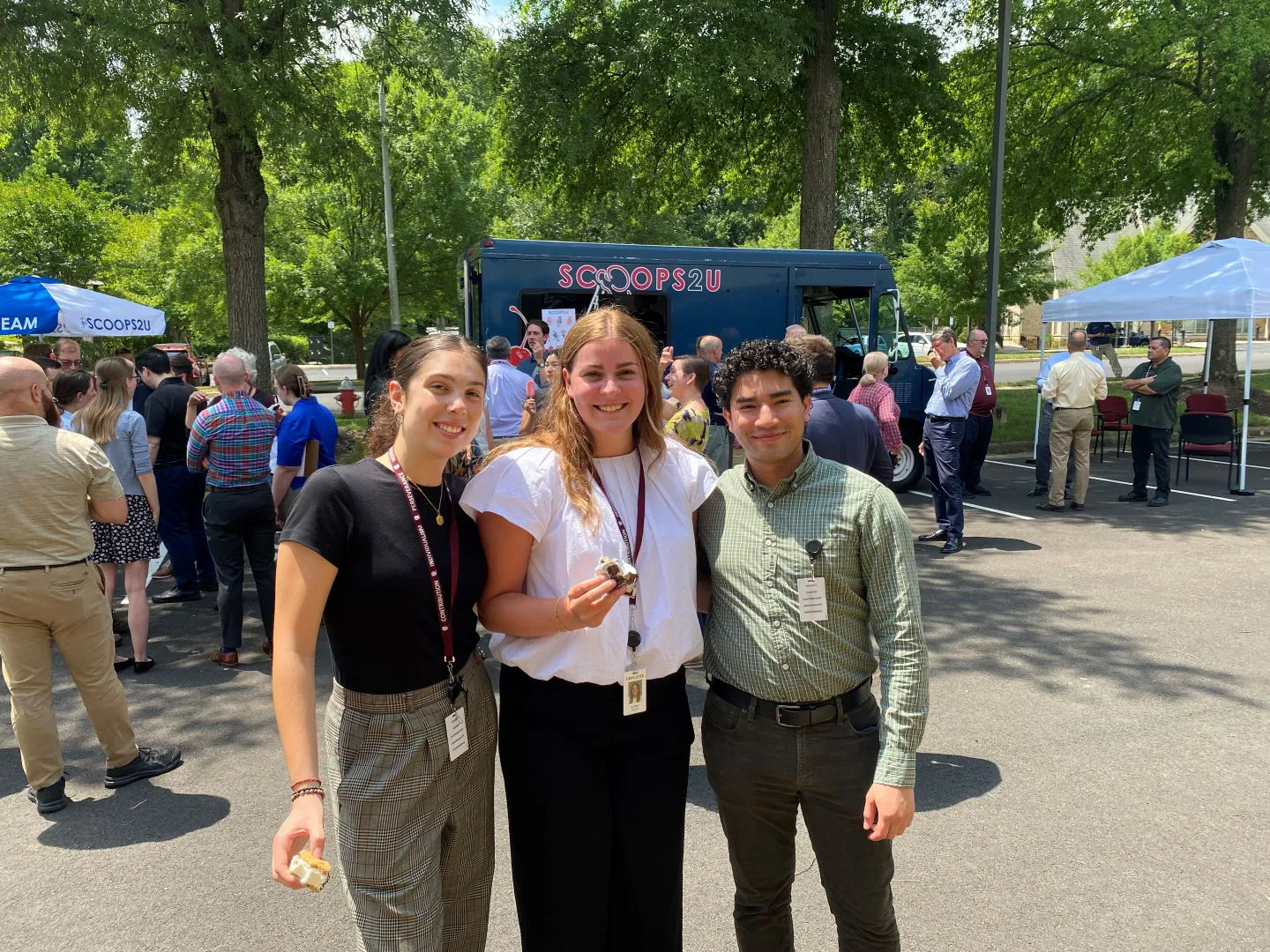 MaryGrace Gozzi (left) and Victoria Madrid (right) enjoy the Fairfax, Virginia, office's summer ice cream social.