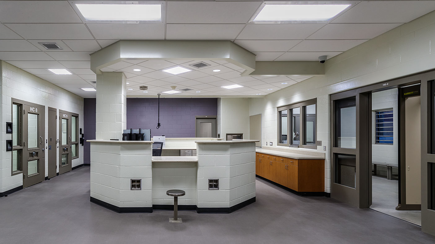 The updated booking area provides correctional staff space to receive and provide quality services to inmates.