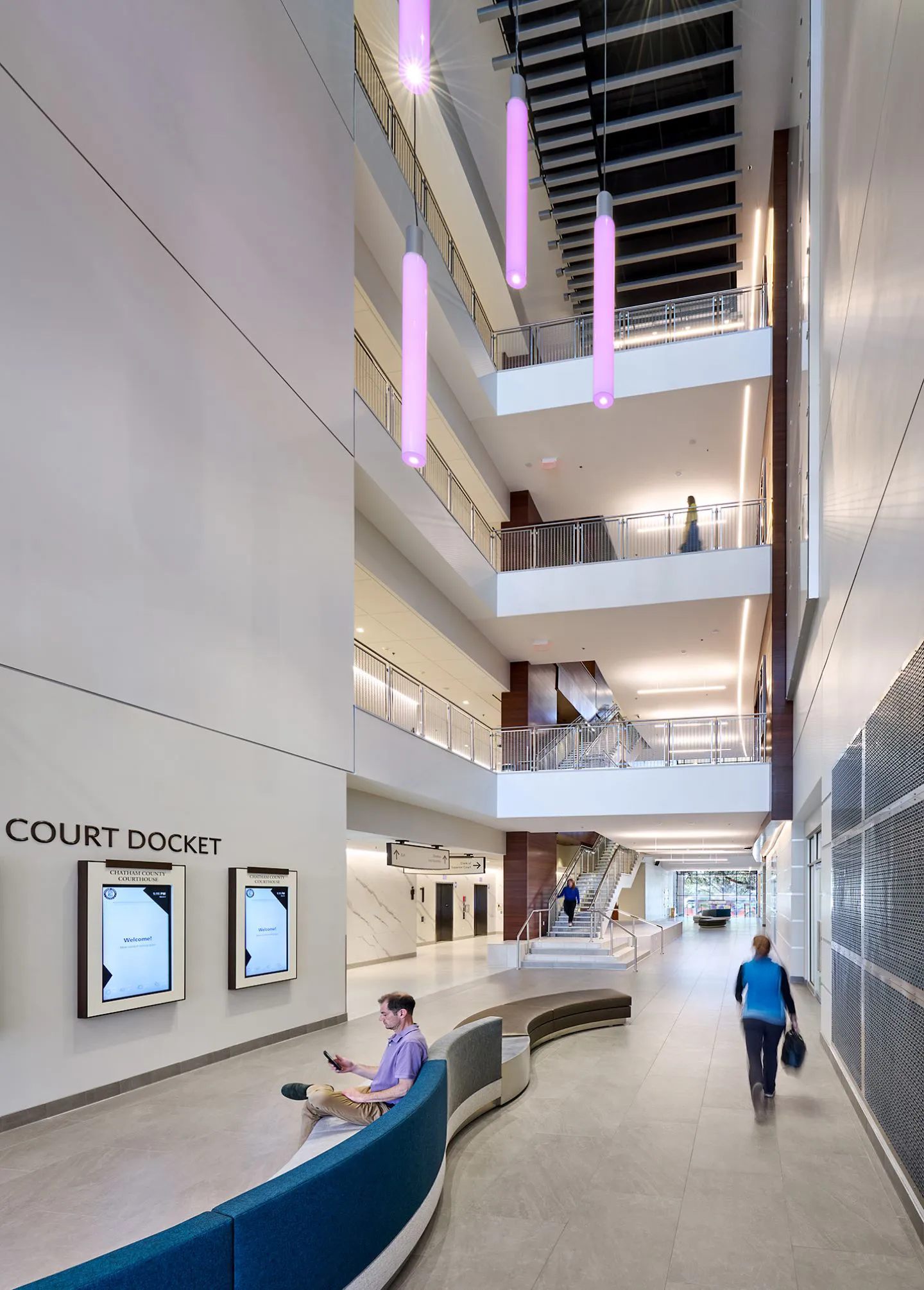 The four-story atrium inside the courthouse helps guide visitors to the building’s major public areas. Photo courtesy ©Judy Davis, Architectural Photographer.