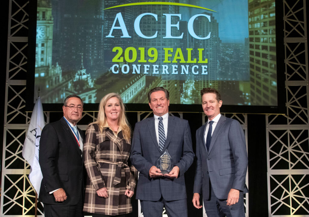 Mitch Simpler, ACEC Chair; Linda Bauer-Darr, ACEC President/CEO; Mike Snyder, Dewberry Senior Vice President; and Kevin Peterson, ACEC Coalition Chair. Photo courtesy of ACEC, Risdon Photography.