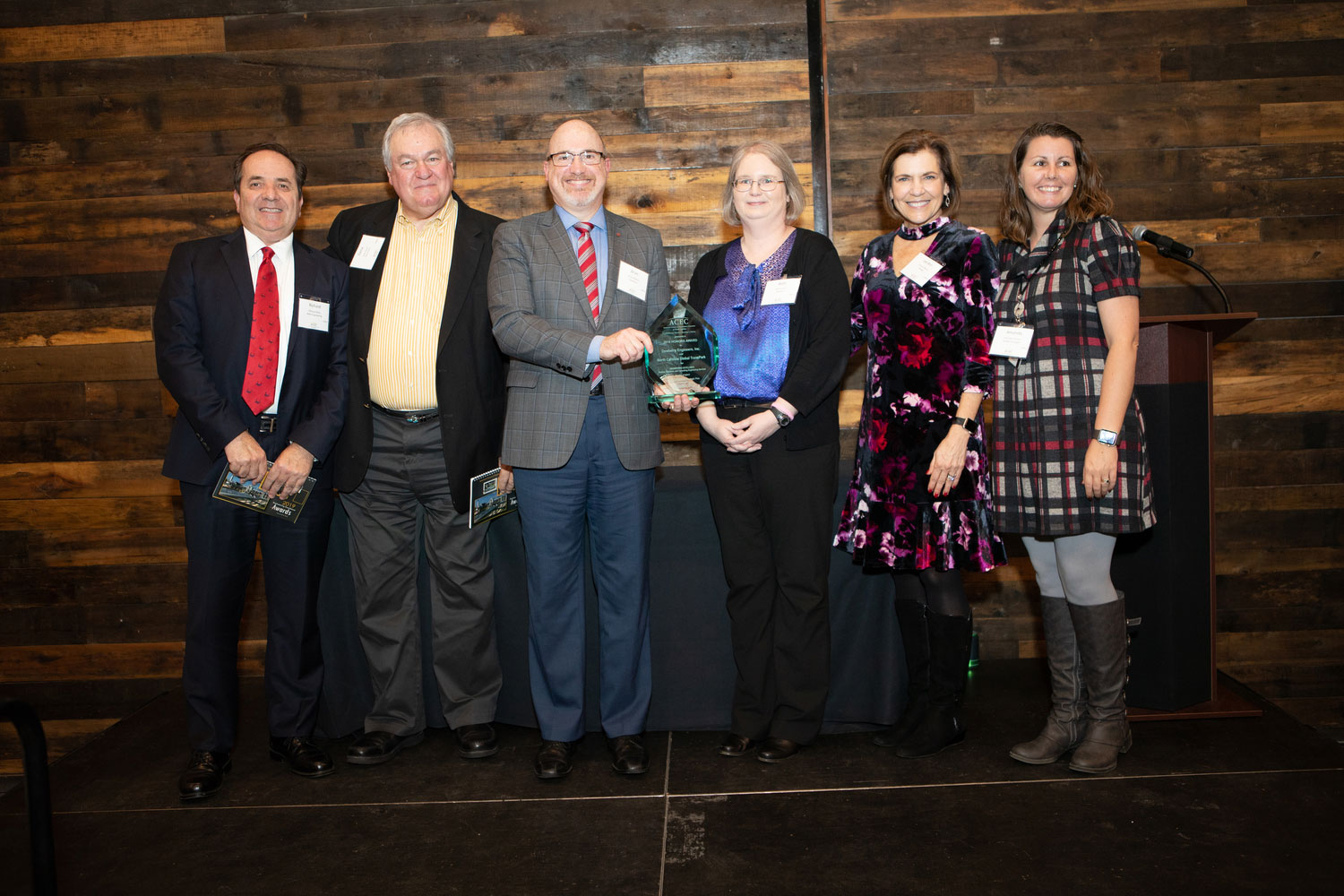 Richard Walls (WE, PLLC), Gene Conti (The Conti Group), Brian Bradner (Dewberry), Beth Smyre (Dewberry), Lee Anne B. Nance (Stewart, Inc.), and Amanda Conner (NCGTP) Photo courtesy of ACEC.