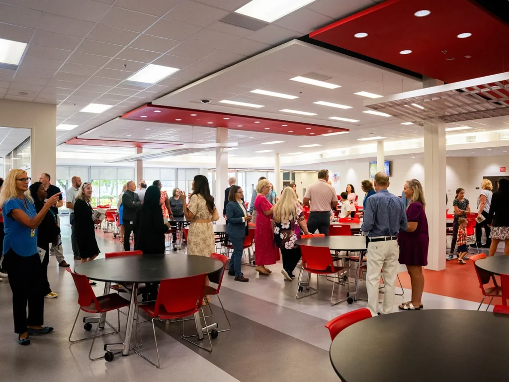 Attendees explore the new space.