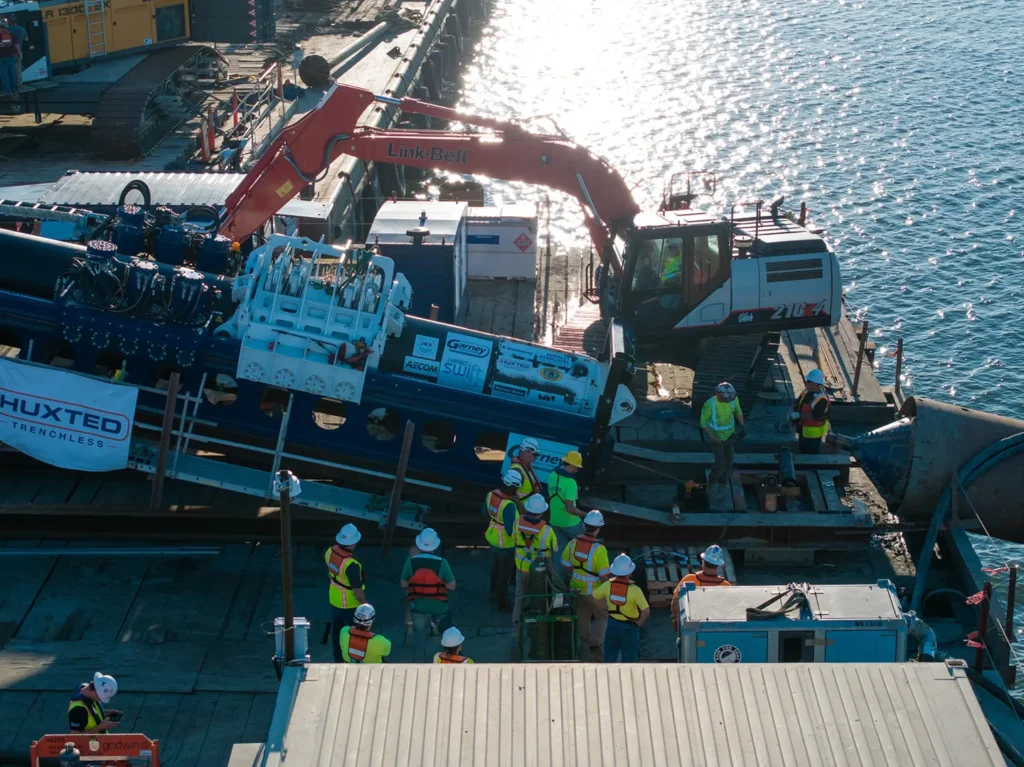 Garney and Dewberry staff on shipping channel in Newport News, Virginia. Photo courtesy of Garney Construction.