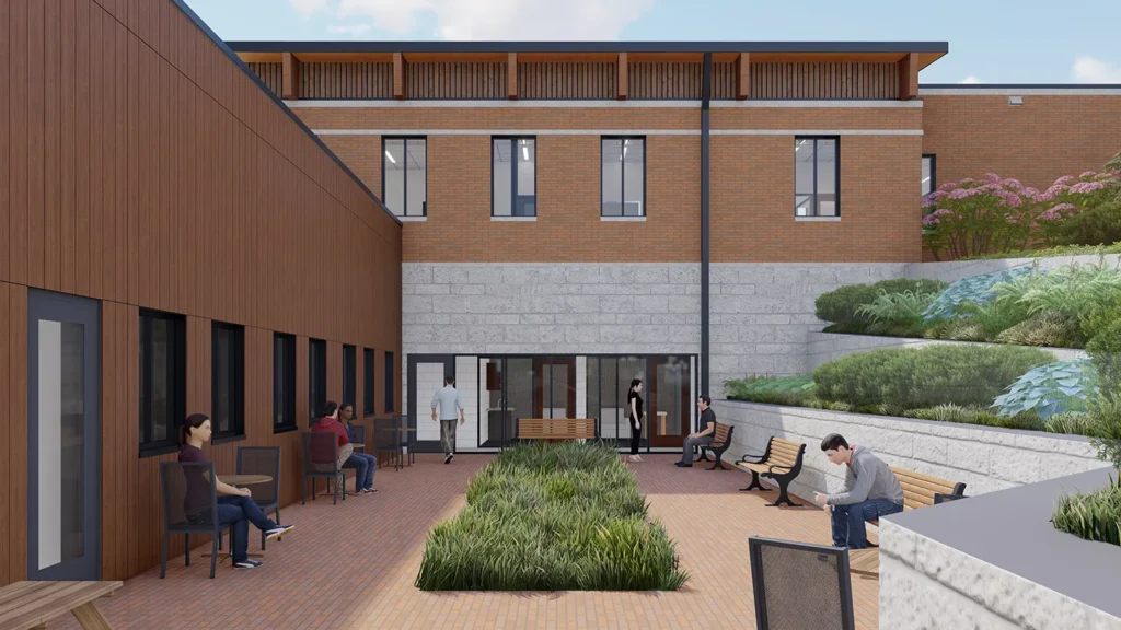 Outdoor wellness area will support staff wellbeing. Photo courtesy of Dewberry.