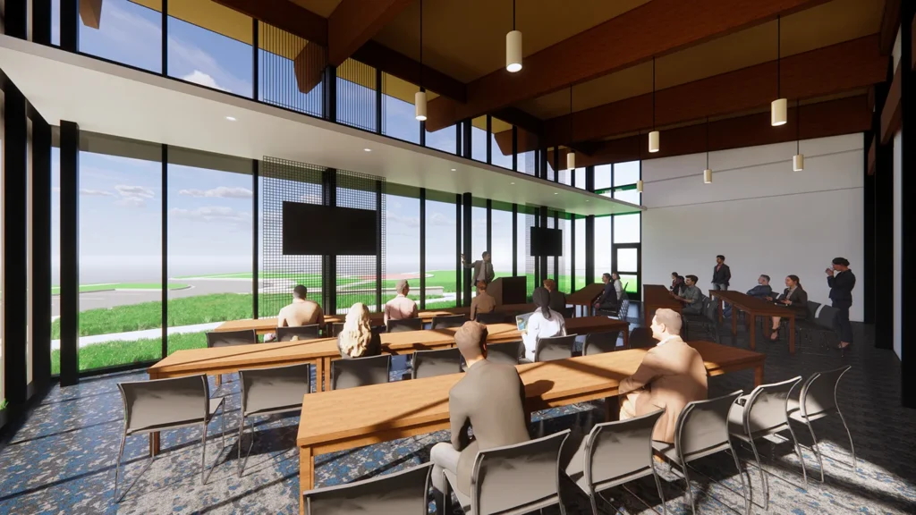 Interior view of a training room featuring natural light. Photo courtesy of Dewberry.