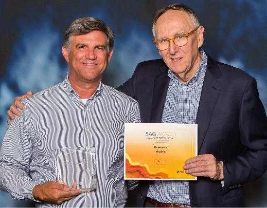 Dewberry’s Senior Vice President Phil Thiel with Esri Founder and President Jack Dangermond.