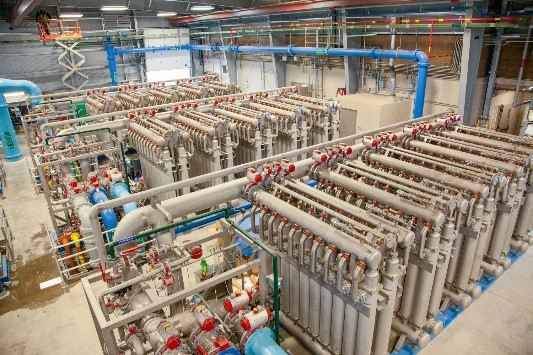 The 560 ceramic membrane filters at the RHWPF represent the first application in a drinking water system in the U.S.