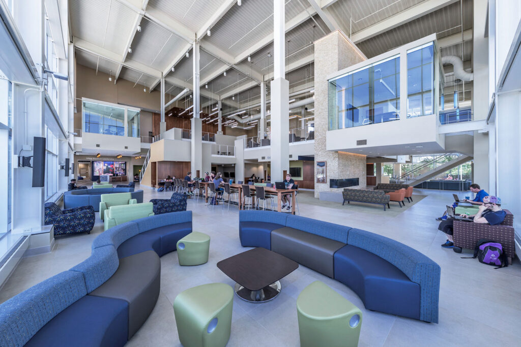 There are lounge areas throughout the union that create a sense of community for the students. Photo courtesy of Dewberry. Mark Ballogg, photographer.
