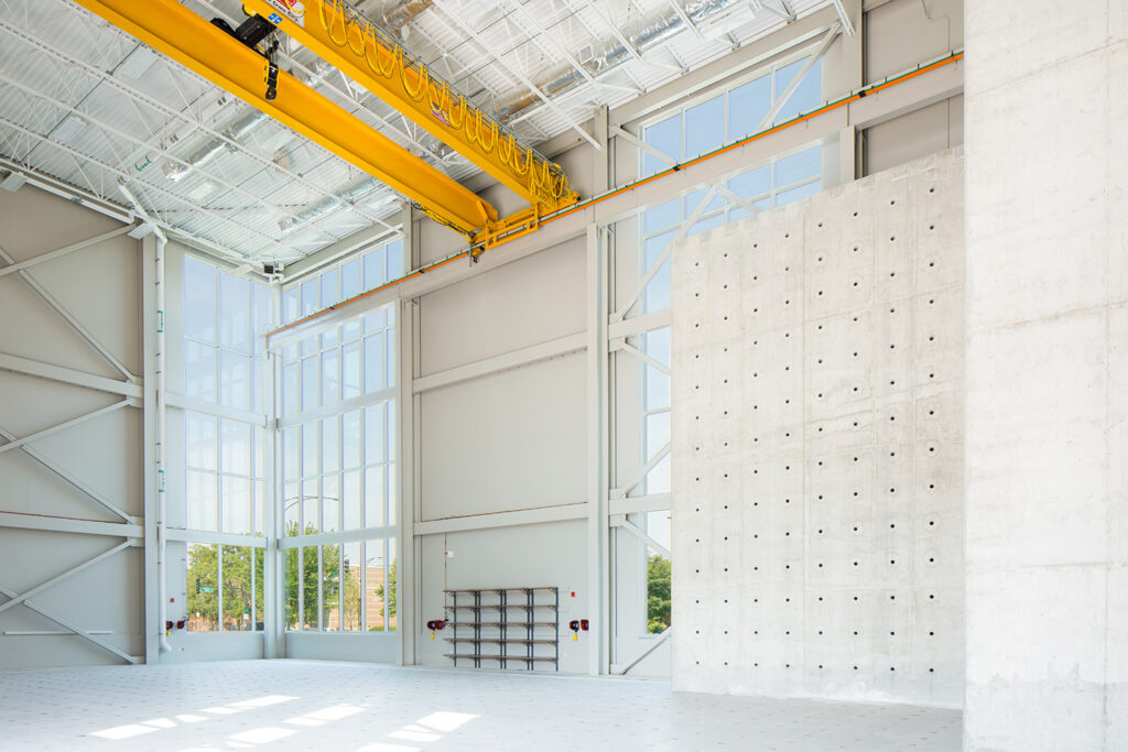 The high-bay structural research laboratory is a unique asset benefiting the region. Photo courtesy of Dewberry.