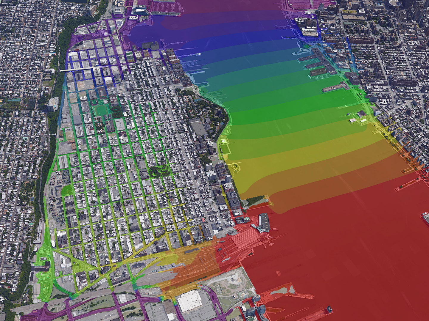 Coastal flood protection system integrated with urban amenities to reduce flooding risk from coastal storm surge