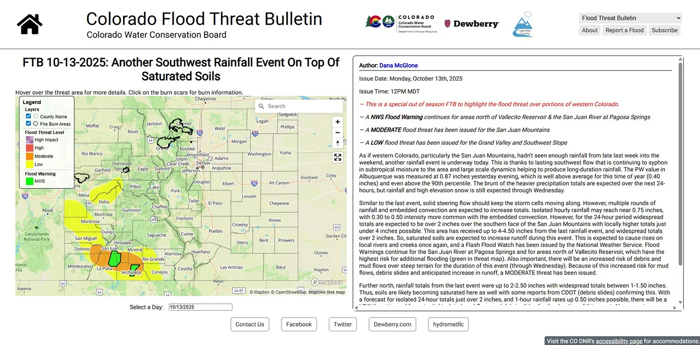 An example of a Flood Threat Bulletin post published in 2025.
