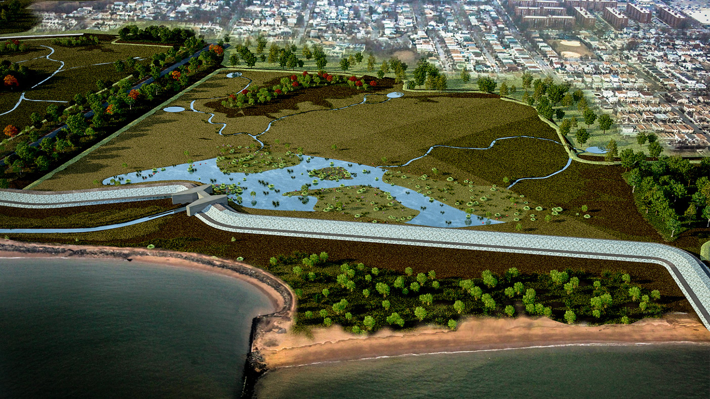We designed a conceptual plan to restore the stormwater retention area to its natural state after Superstorm Sandy.