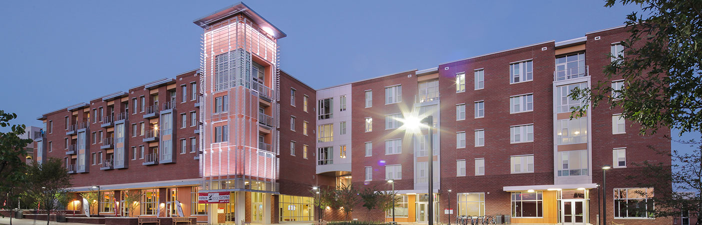 We performed MEP engineering design services for approximately 550,446 square feet of North Carolina State University's LEED Silver apartment-style student housing complex.